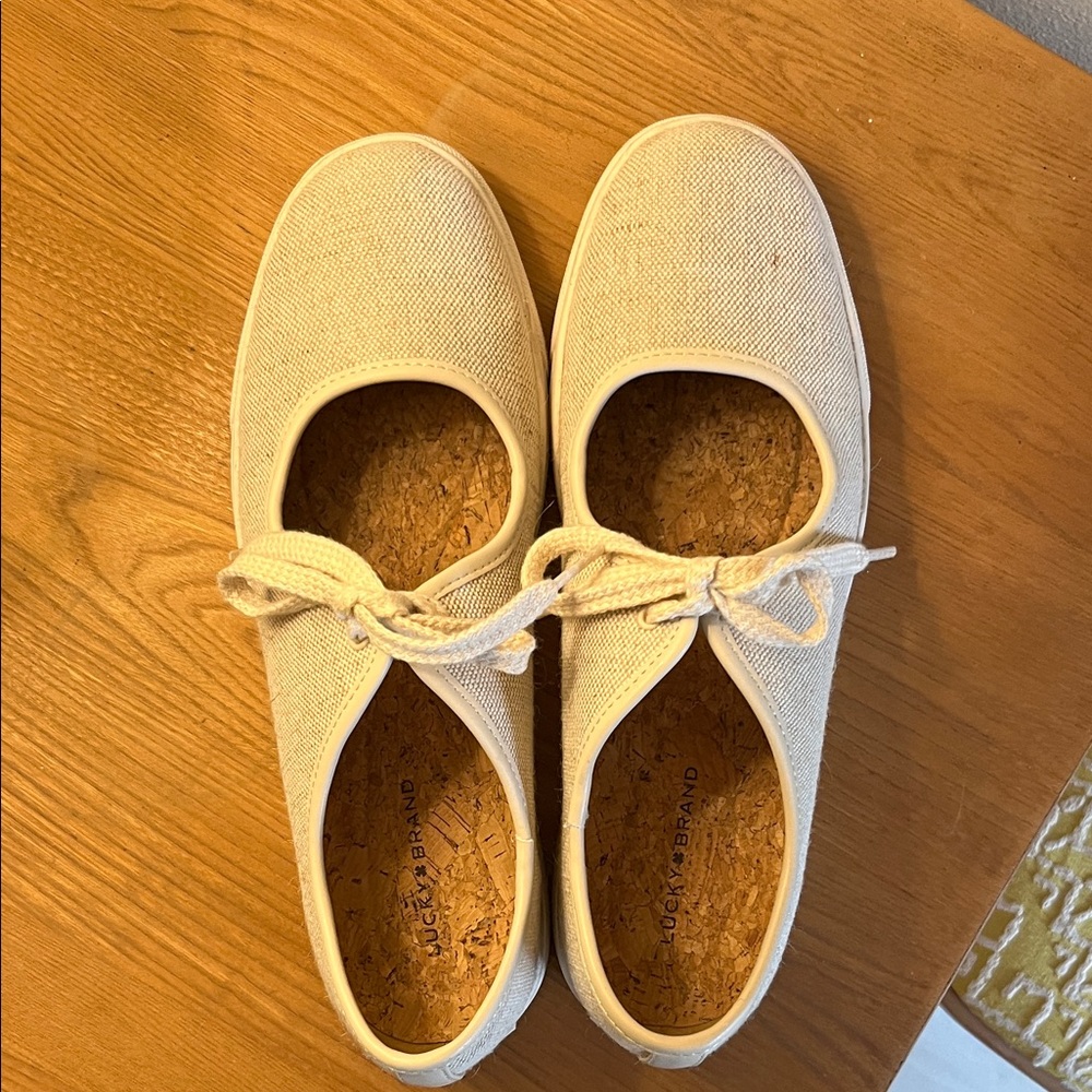 Lucky Brand Cream Canvas Lace-Up Mary Jane Flats